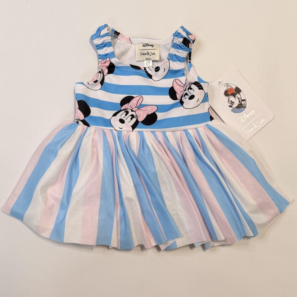 Disney Minnie Mouse Tutu Dress Girls 3-6 Months Blue Pink Striped Party